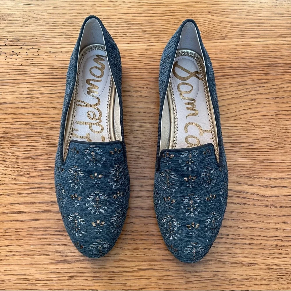 ⭐️ SAM EDELMAN NEW Size 7M US Blue Jordy Jacquard Loafers Shoes Embroidered